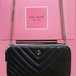 Kate Spade Black Crossbody Bag with Quilted Design and Chain Strap
